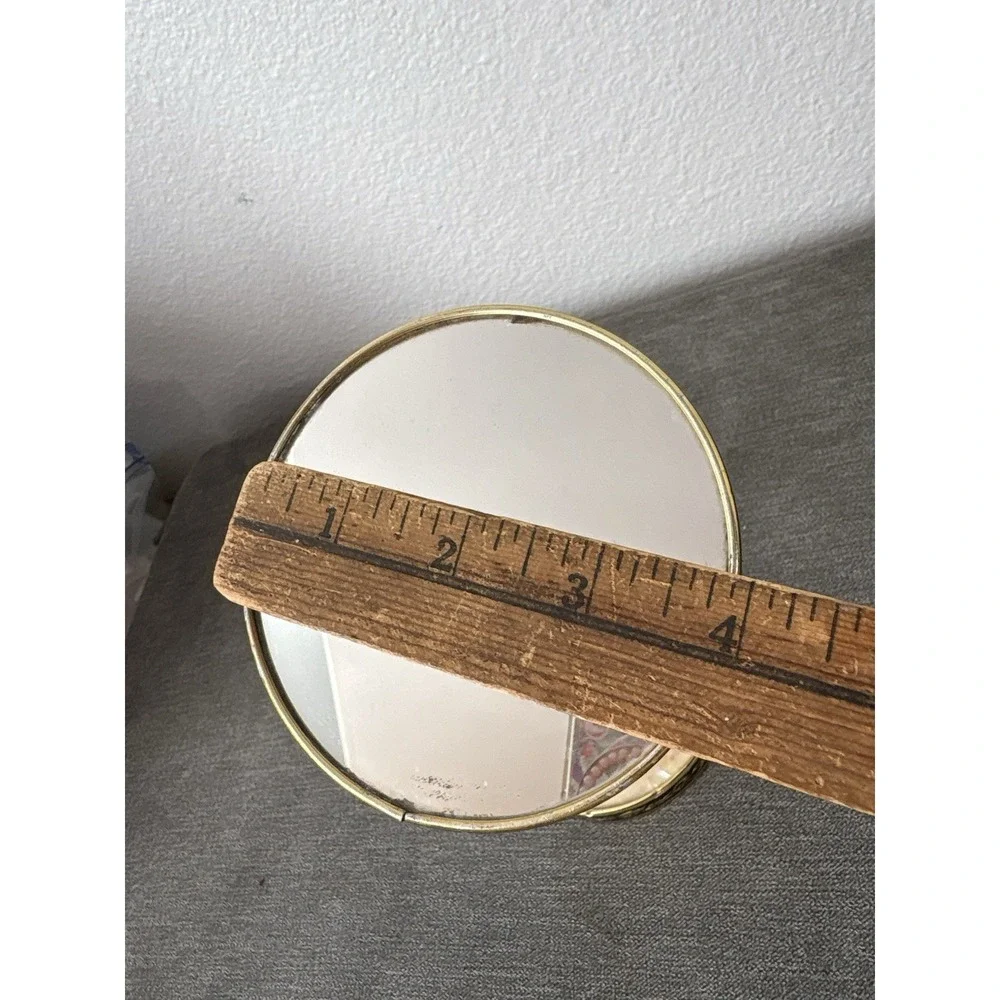Vintage Vanity Mirror Gooseneck Double Sided Round Magnifying Ivory Gold Plastic
